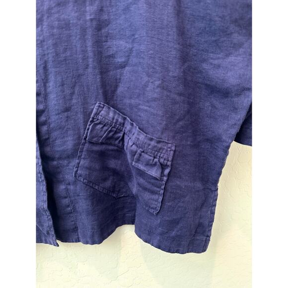 FOCUS | Linen Jacket Top Purple Button Front Lagenlook Oversized Pocket | Large - Picture 4 of 9
